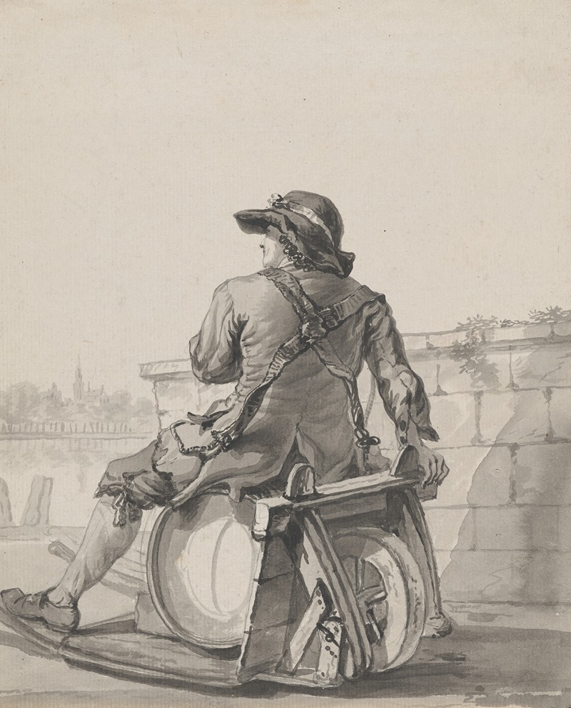 Man Sitting on a Cask on a Wheelbarrow by Якоб ван Страй, c. 1787 — digital art print download