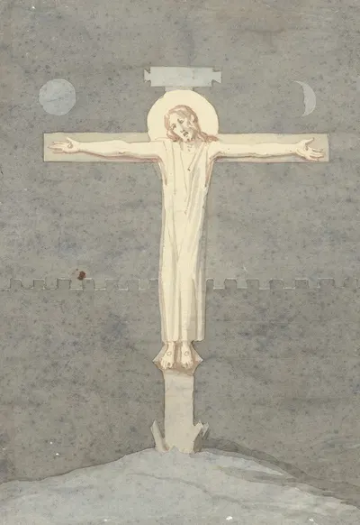 Christus aan het kruis; catacombe-schildering by Дэвид Хамбер де Сюпервиль — digital art print download