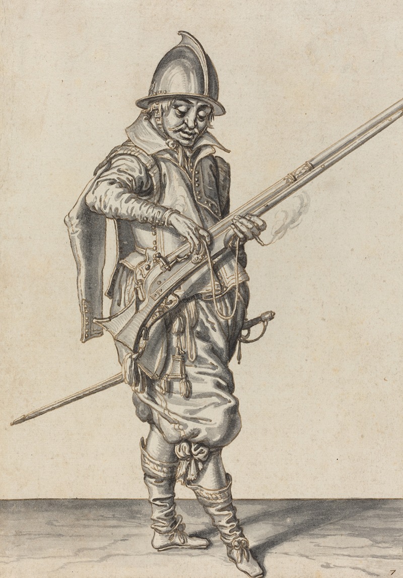 Elegantly Dressed Soldier Preparing to Fire His Caliver by Якоб де Гейн II, c. 1597 — digital art print download