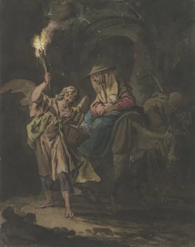 Die Flucht nach Ägypten, mit einem Engel als Fackelträger by Gottlieb Welté — digital art print download