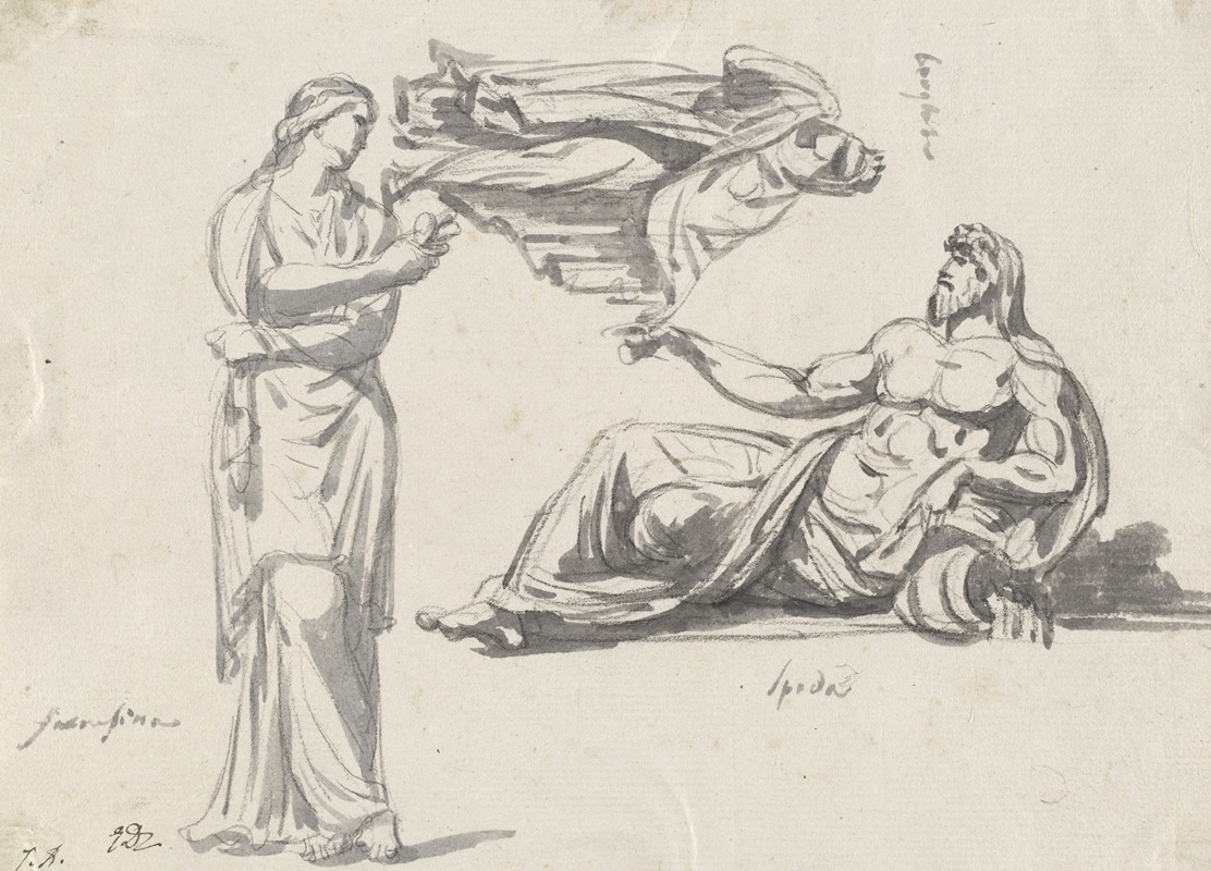 A River God and Two Classical Sculptures by Жак Луи Давид — digital art print download