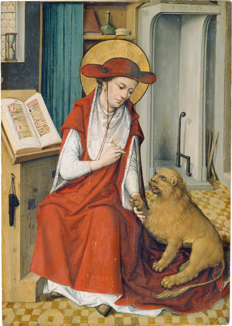 St Jerome in his Study with the Lion by Master of the Housebook, 1480 — digital art print download