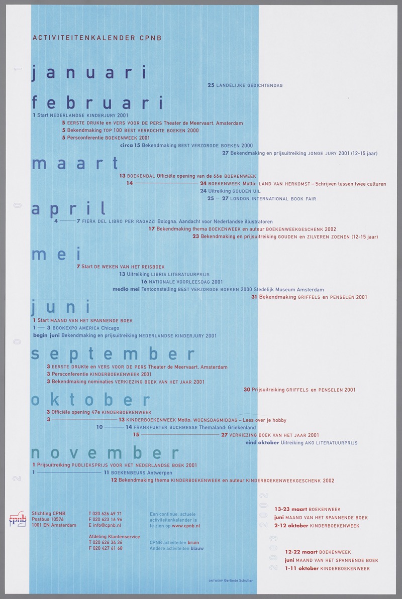 Aktiviteitenkalender CPNB 2001-2003 — Gerlinde Schuller