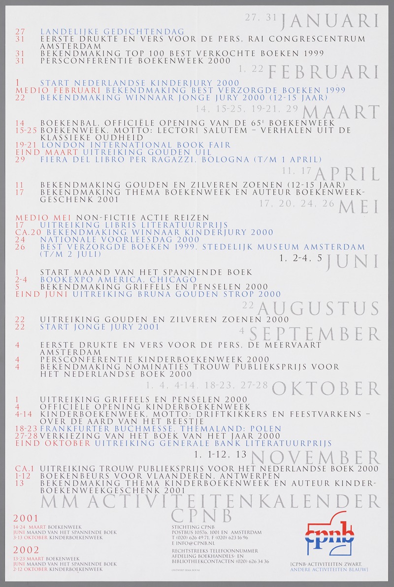 MM Activiteitenkalender CPNB 2000-2002 by Irma Boom, 2000 — digital art print download