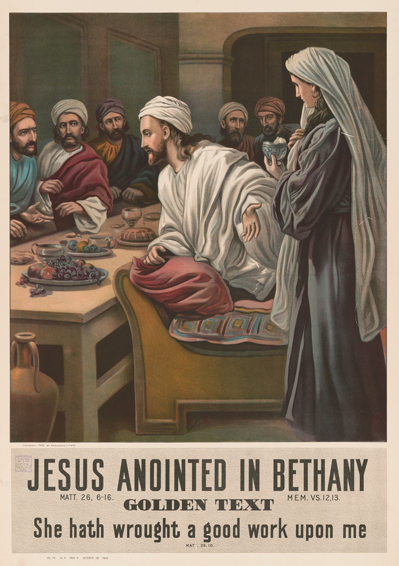 Jesus anointed in Bethany by Providence Lith. Co, 1906 — digital art print download