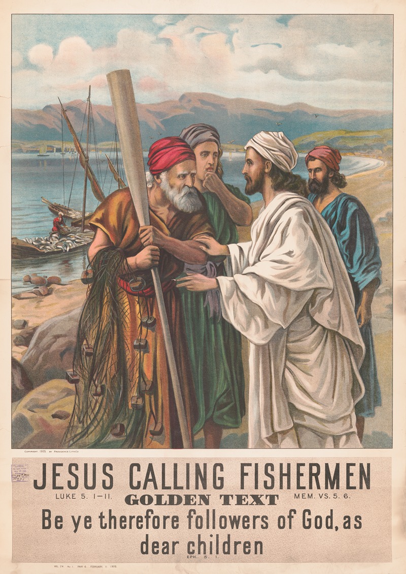 Jesus calling fishermen by Providence Lith. Co, 1905 — digital art print download