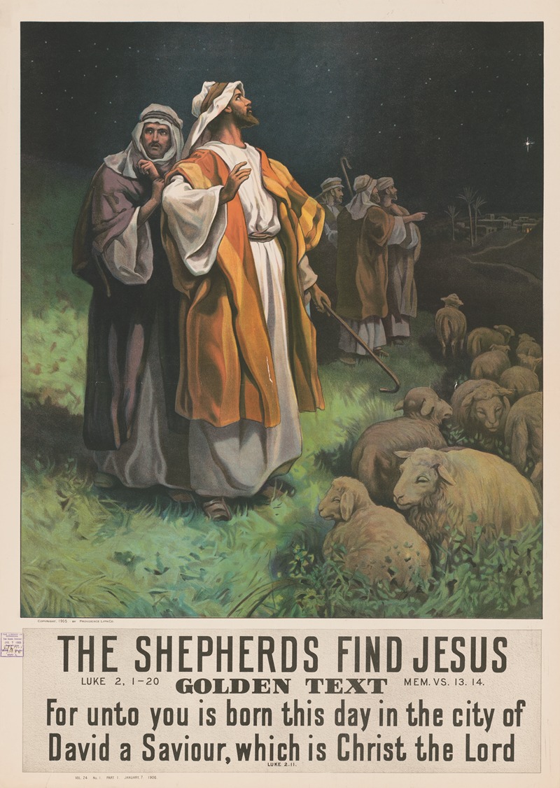 The shepherds find Jesus by Providence Lith. Co, 1906 — digital art print download