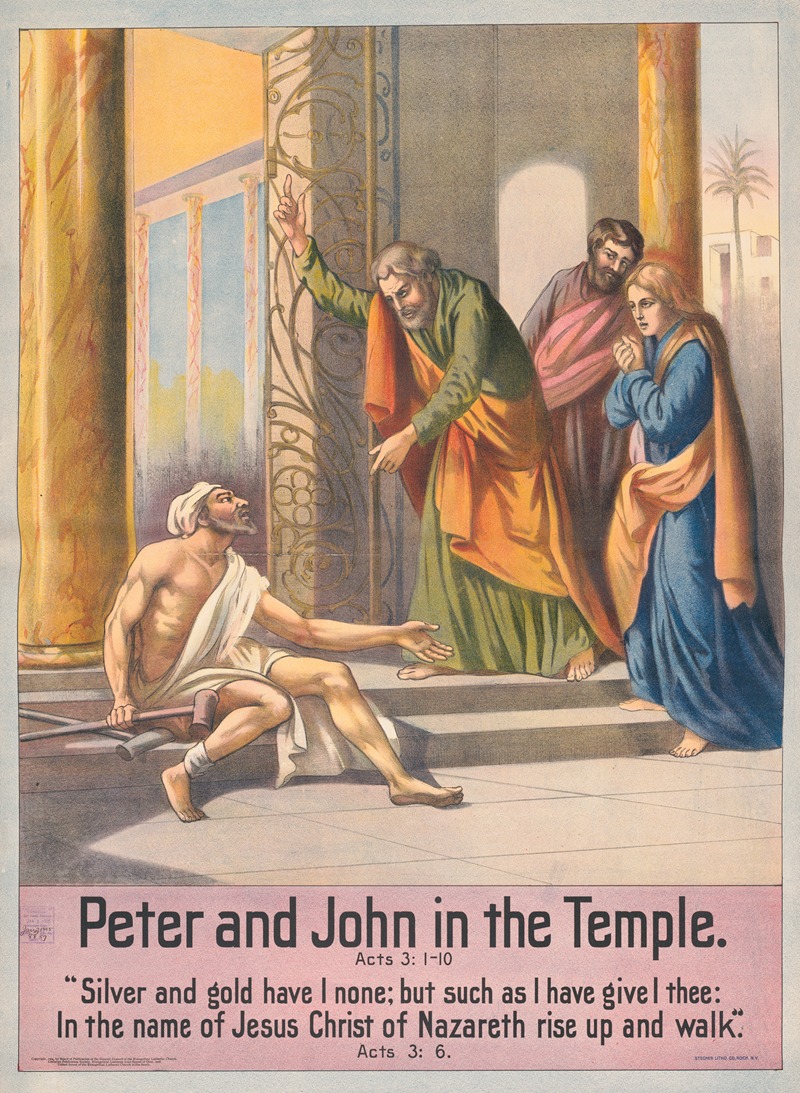 Peter and John in the temple by Stecher Litho. Co, 1905 — digital art print download