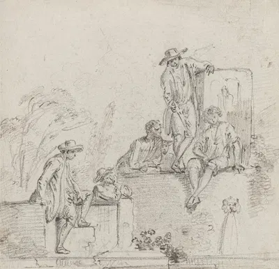 Figures Seated Around a Fountain by Jean-Baptiste Lallemand, c. 1755 — digital art print download