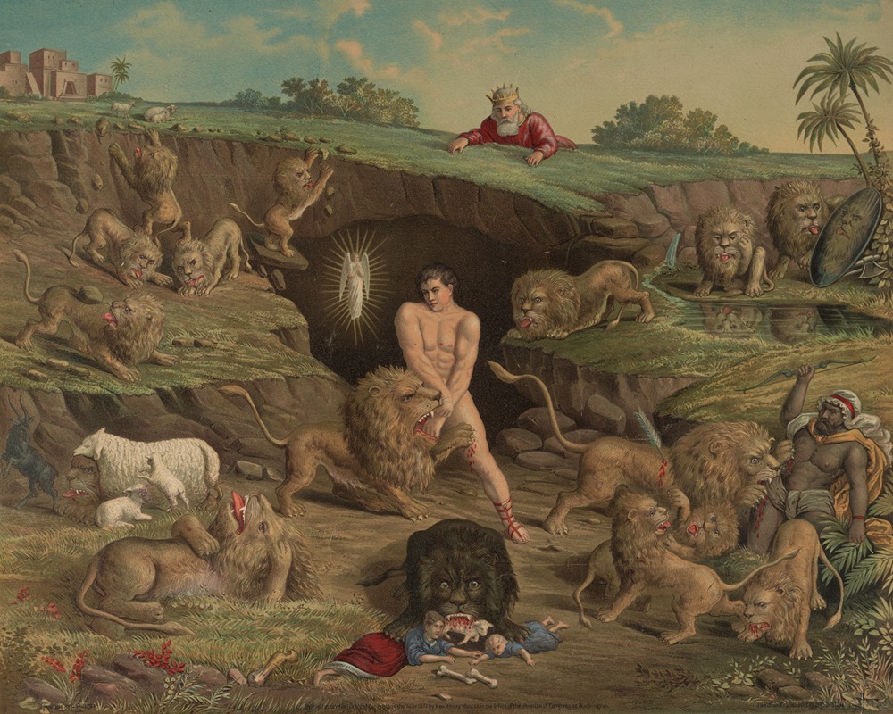 Twelve Temptations – Daniel in the Lions' Den by Джон Х. Баффорд и сыновья, 1877 — digital art print download