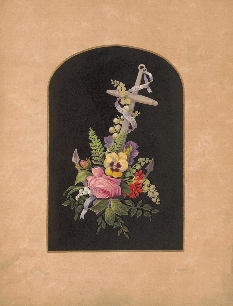 Anchor and flowers, no. 2 by Olive E Whitney, 1874 — digital art print download