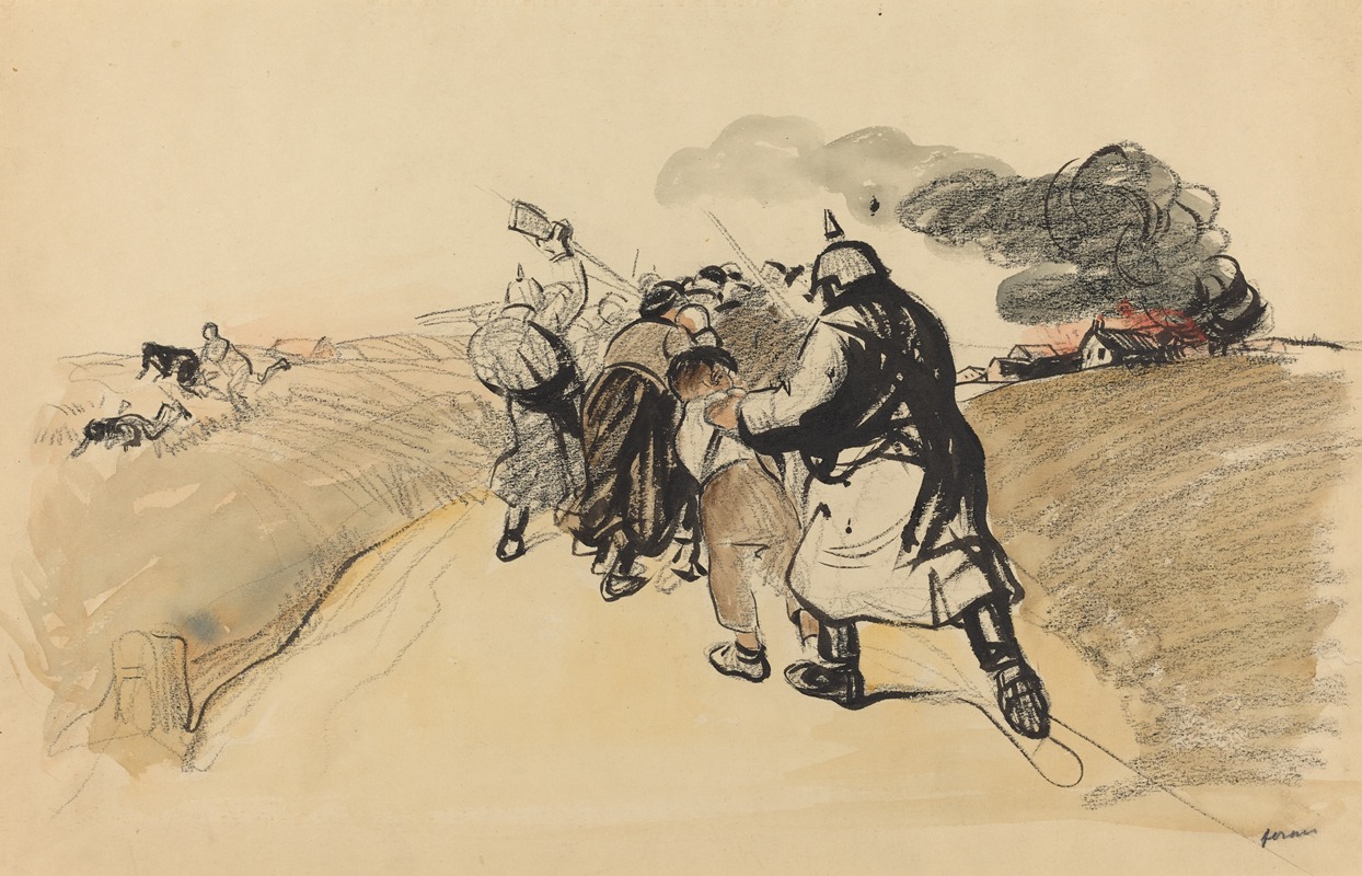 German Raid on a Village by Жан-Луи Форайн — digital art print download