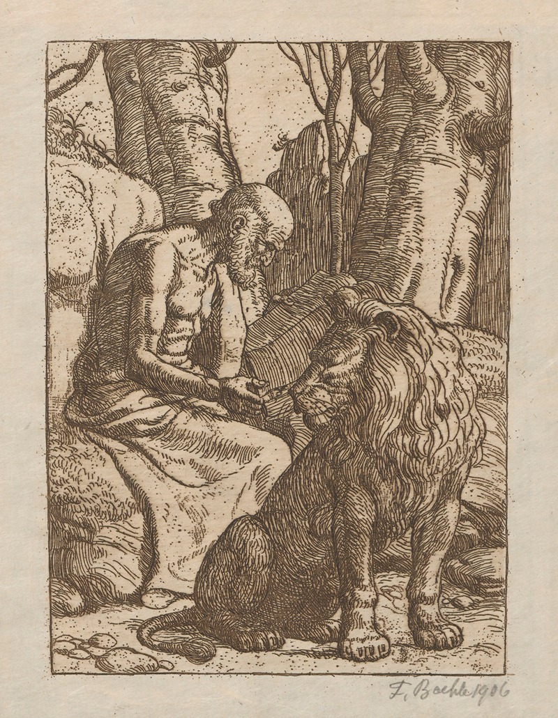 St. Jerome and a lion by Фриц Бёле, 1906 — digital art print download