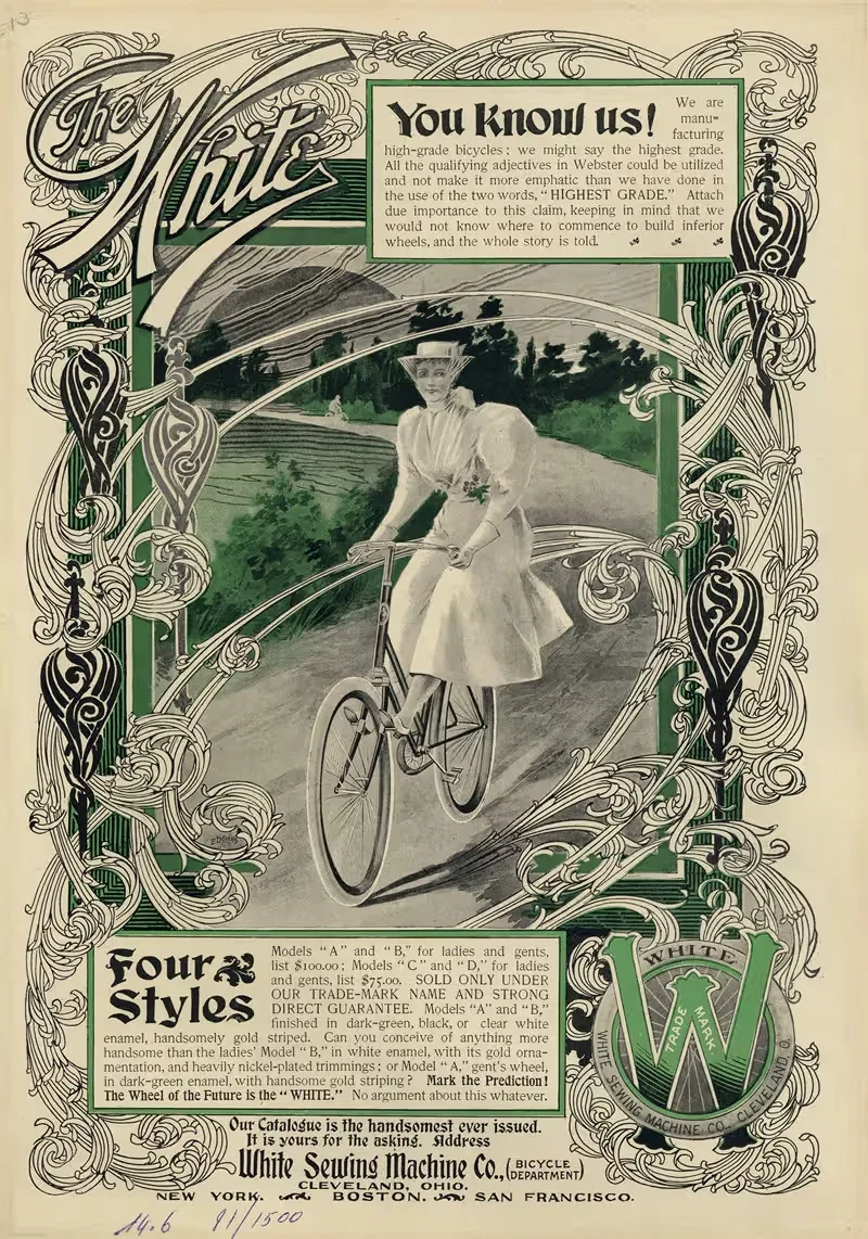 The White; Bicycle Ad by Аноним, 1896 — digital art print download