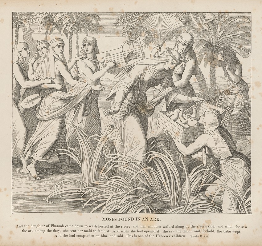 Moses found in an ark by Julius Schnorr von Carolsfeld, 1856 — digital art print download