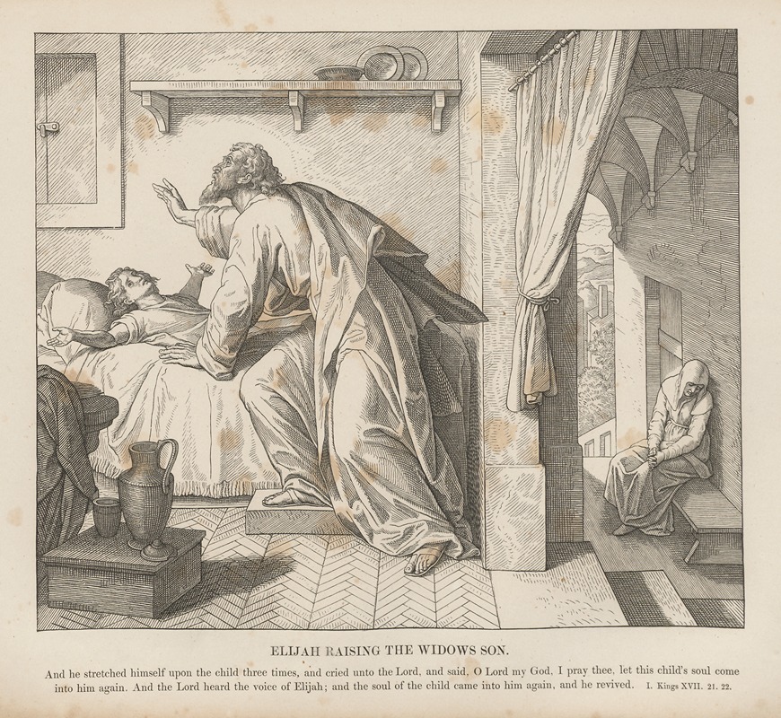 Elijah raising the widows son by Julius Schnorr von Carolsfeld, 1856 — digital art print download