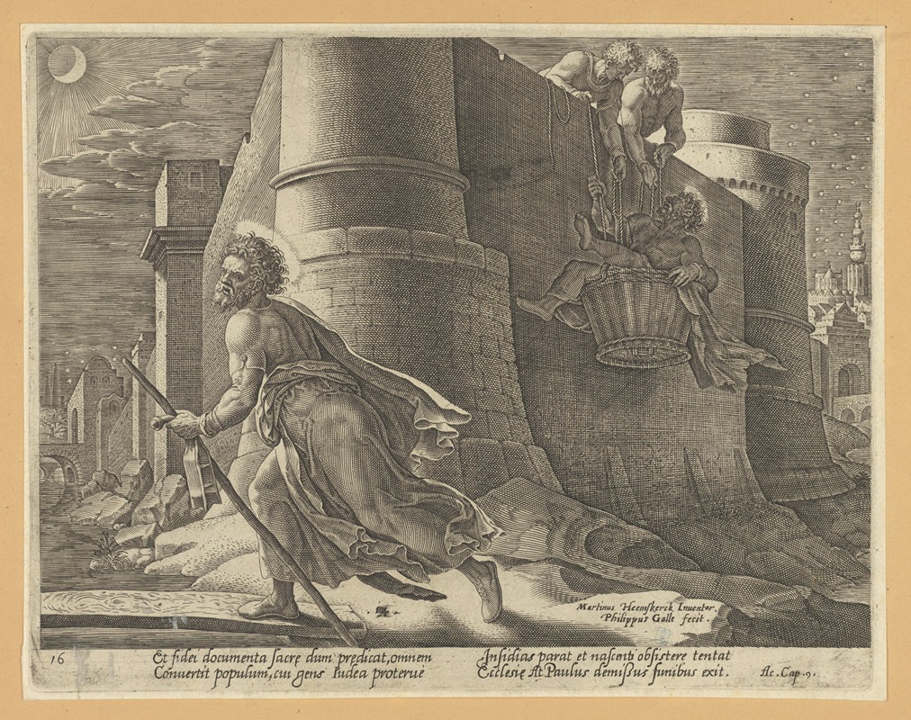 St Paul Escaping from Damascus by Night by Маартен ван Хемскерк, 1575 — digital art print download
