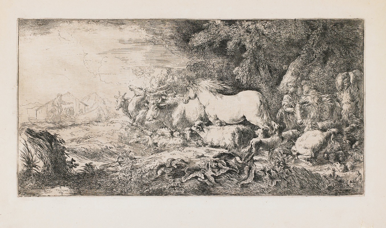 The Animals Going Toward the Ark by Джованни Бенедетто Кастильоне — digital art print download