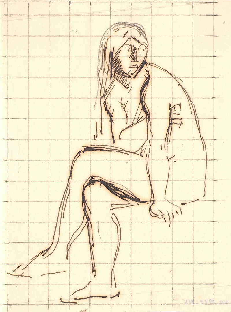 Siddende, nøgen_ung kvinde. Eva by Йоаким Сковгорд, 1913 - 1917 — digital art print download