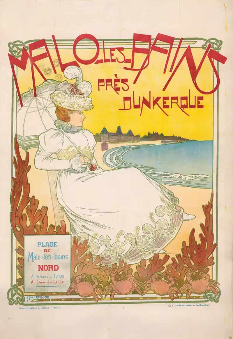 Malo les Bains pres Dunkerque by Herdin, 1898 — digital art print download