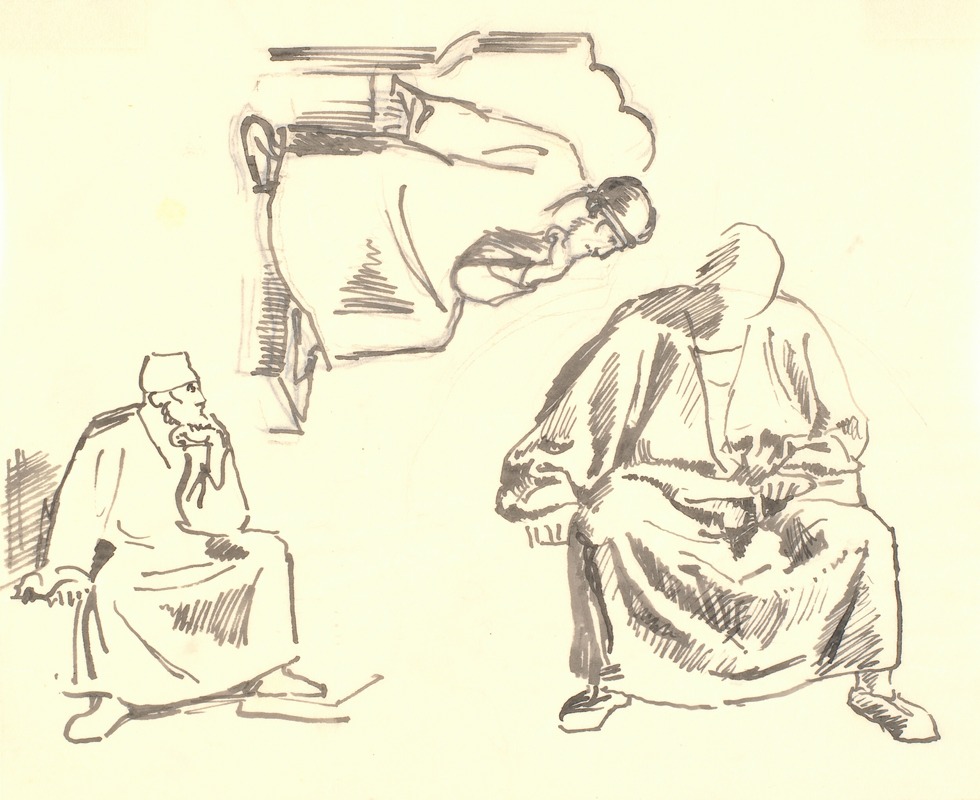 Tre studier af siddende, skægget mand. Saul — Joakim Skovgaard