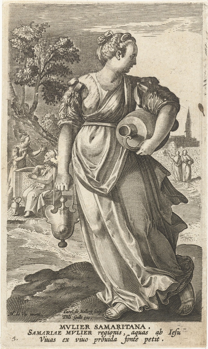 Samaritan woman by Jan Collaert II, 1595 - 1599 — digital art print download