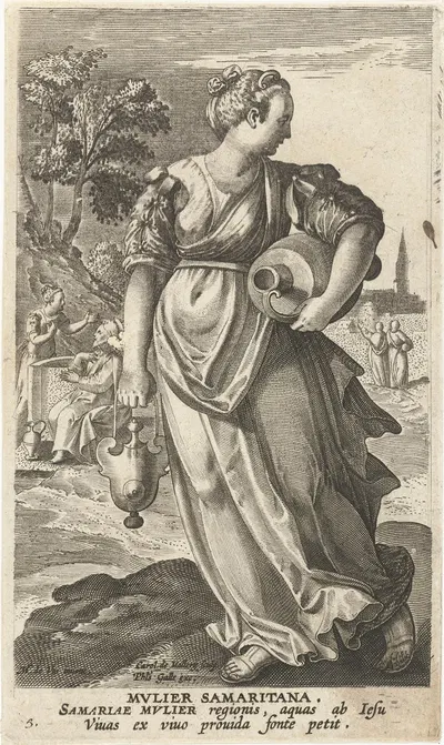 Samaritan woman by Jan Collaert II, 1595 - 1599 — digital art print download