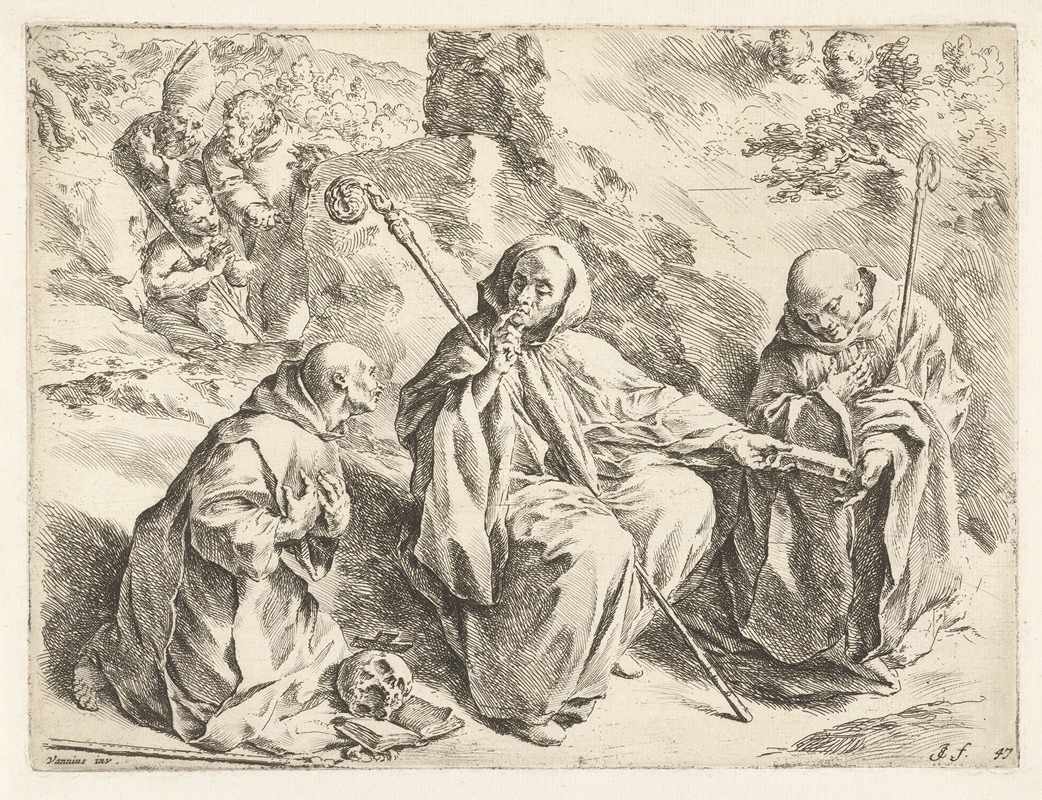 Saint Benedict seated among the saints by Ян де Биссхоп, 1666-1671 — digital art print download