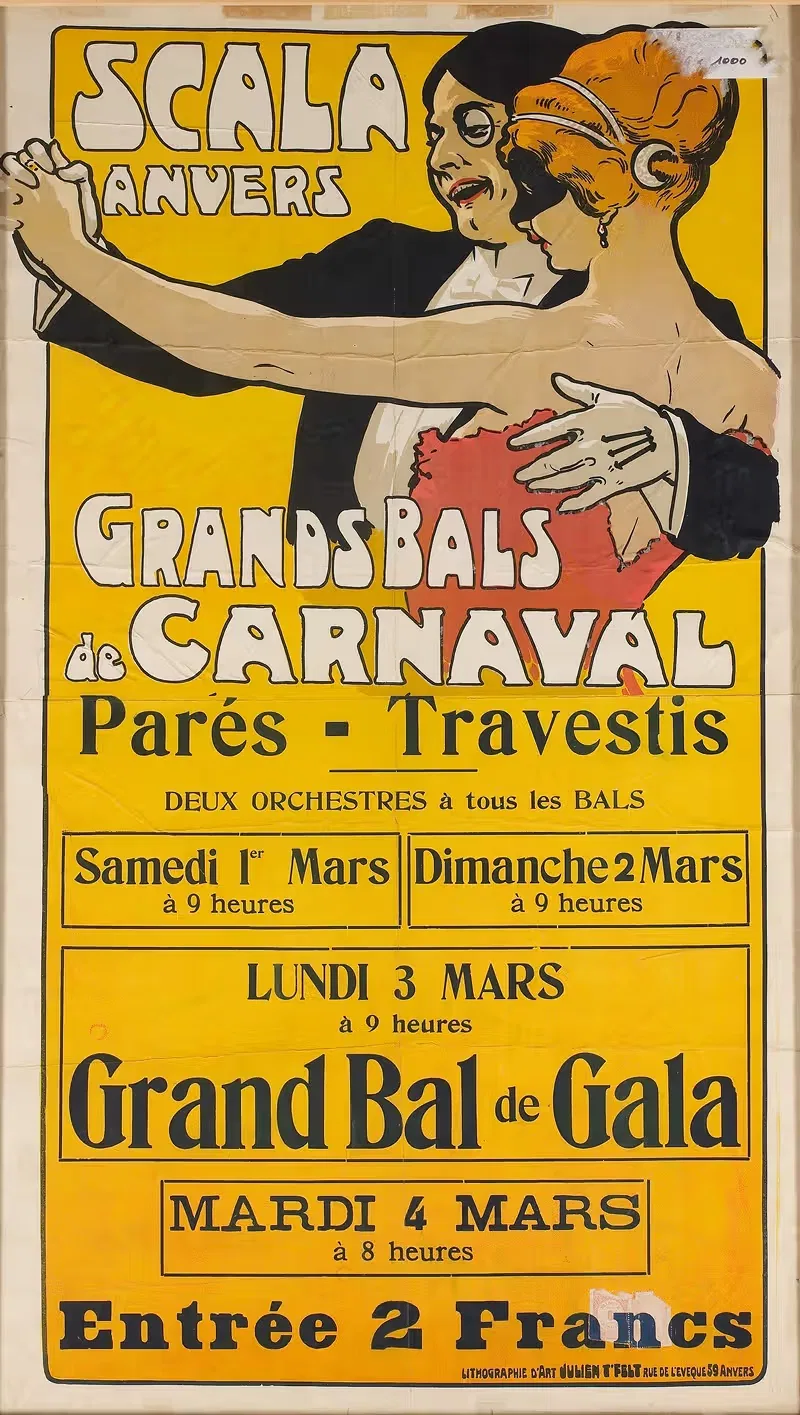 Scala Anvers. Grands Bals de Carnaval by Julien t' Felt, 1902 — digital art print download