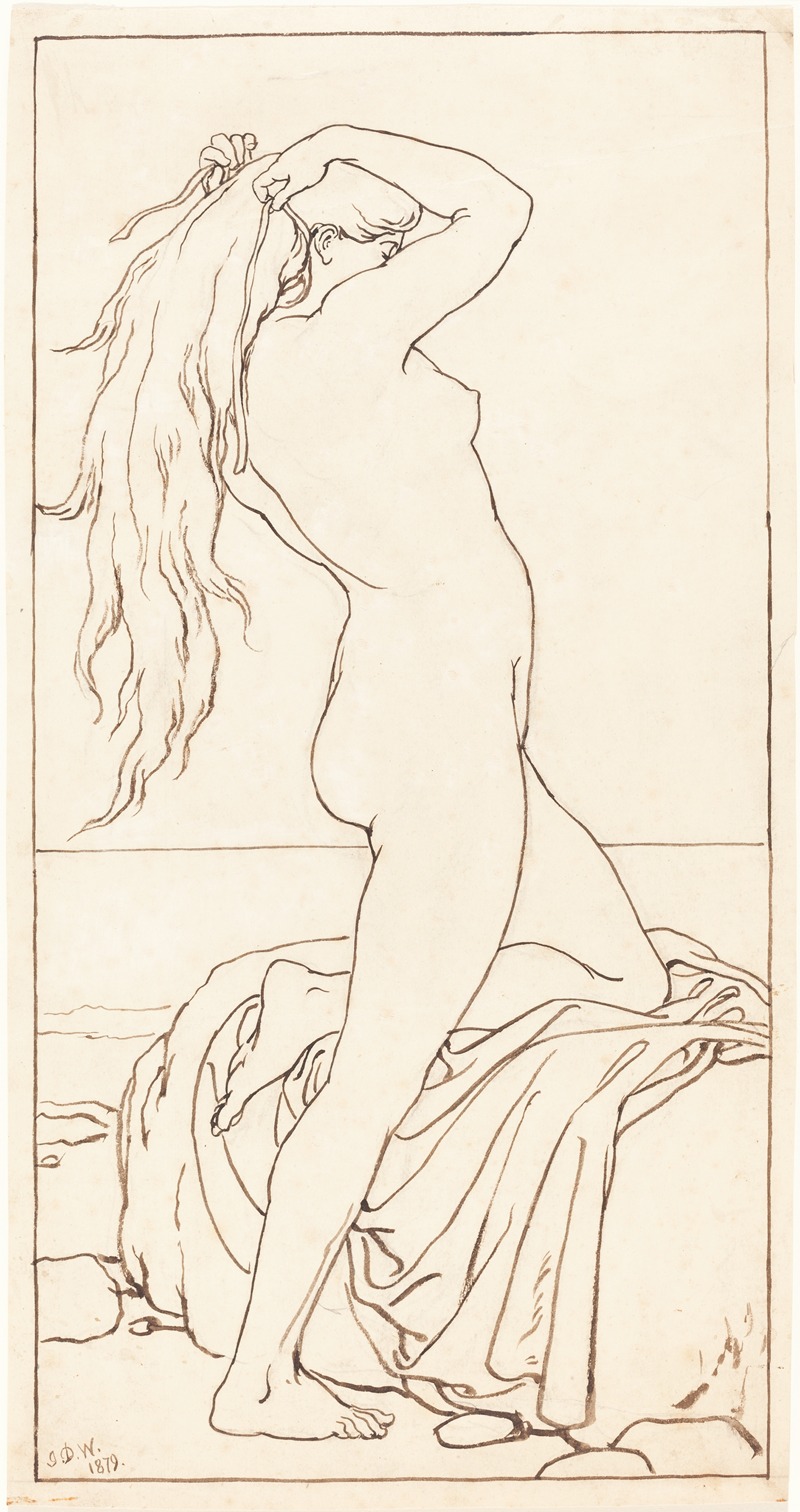 Standing Nude Binding Her Hair by Джон Уотсон Гордон — digital art print download