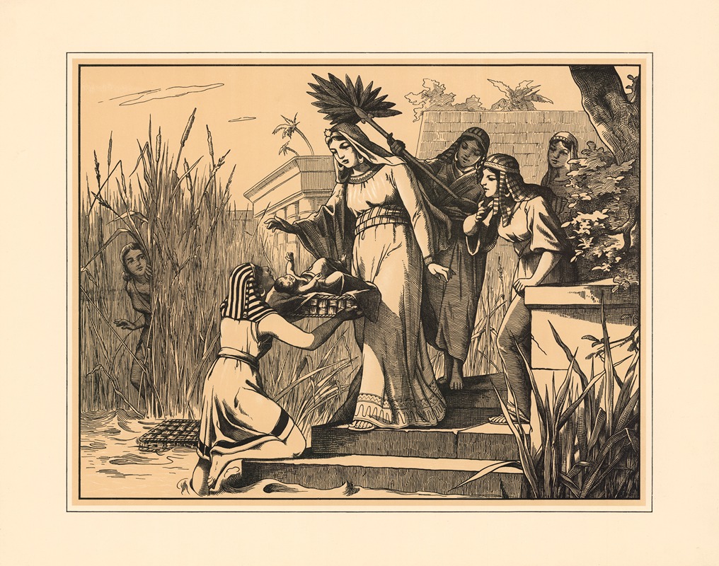 Moses is saved by Pharaoh's daughter by Aschendorff, 1906 — digital art print download