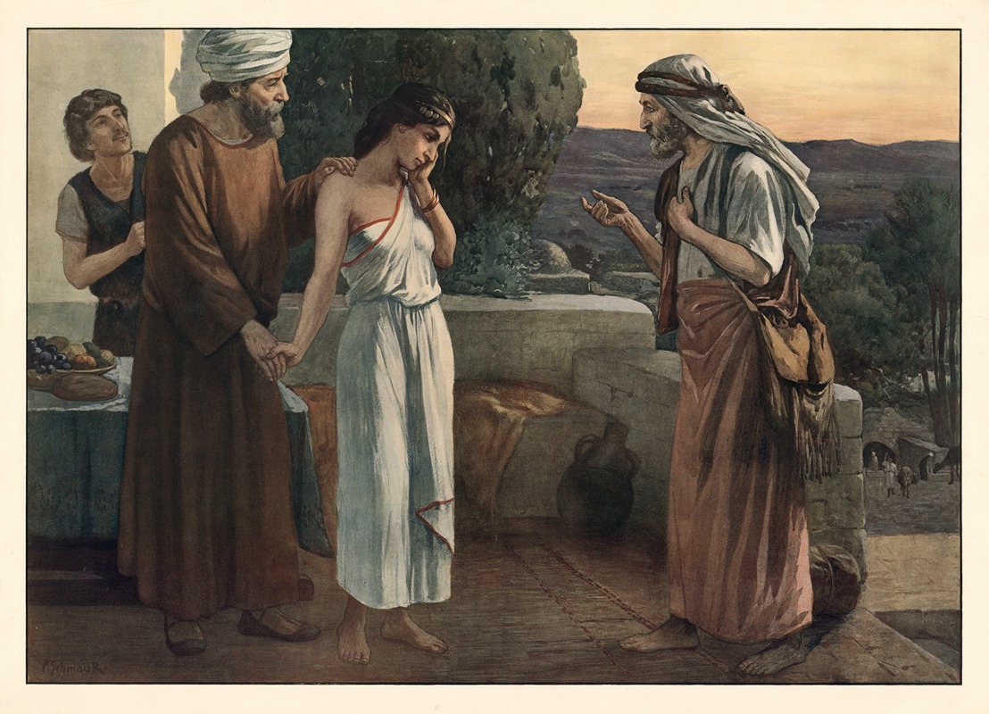 Eliezer and Rebekah by Carl Schmauk, 1913 — digital art print download