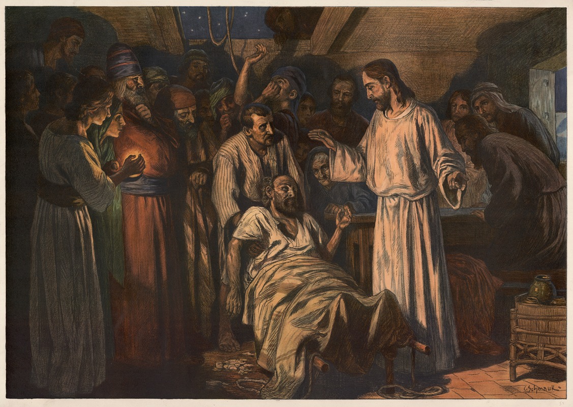 Jesus heals the crippled man by Carl Schmauk, 1908 — digital art print download