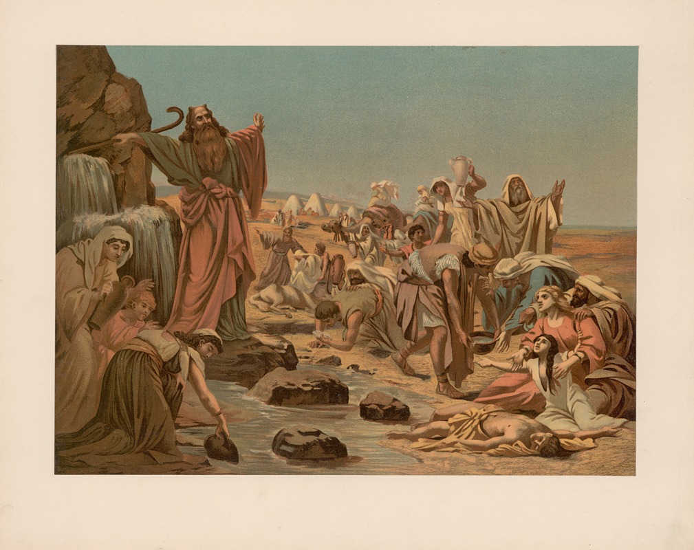 Moses strikes water from the rock by Ernst Pessler, 1893 — digital art print download
