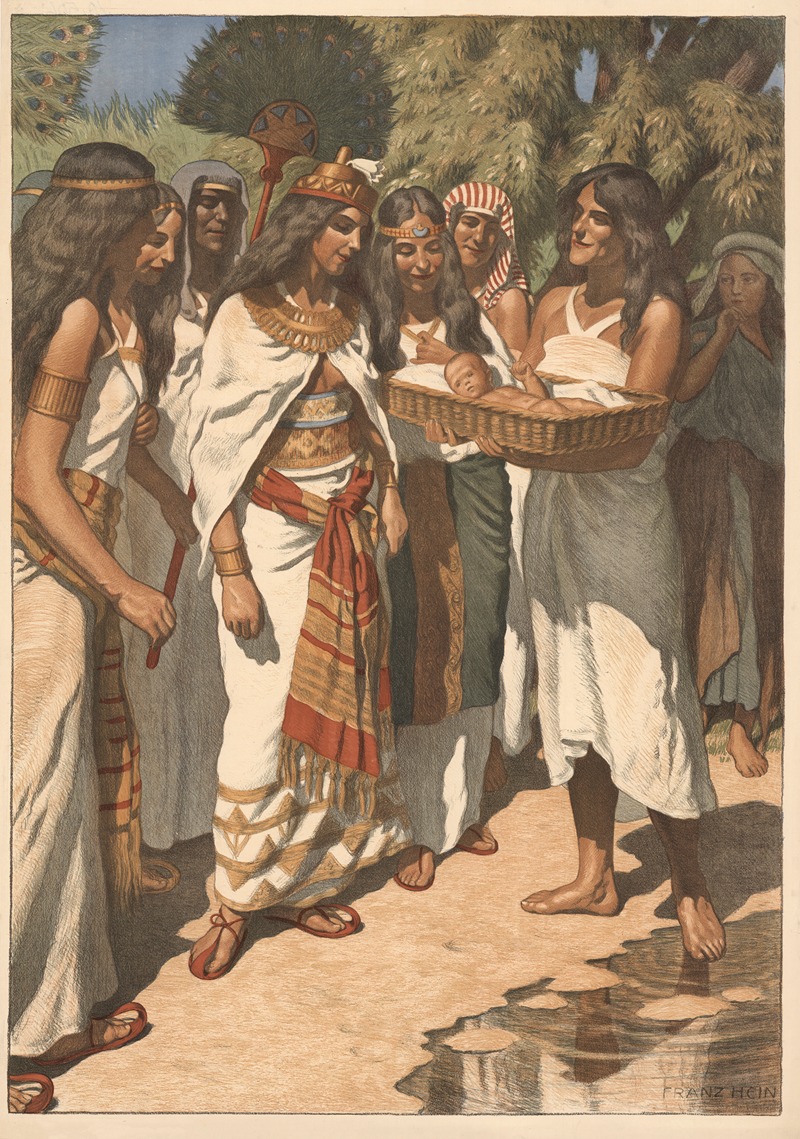 Moses rescued by Pharaoh's daughter by Франц Хайн, 1910 — digital art print download