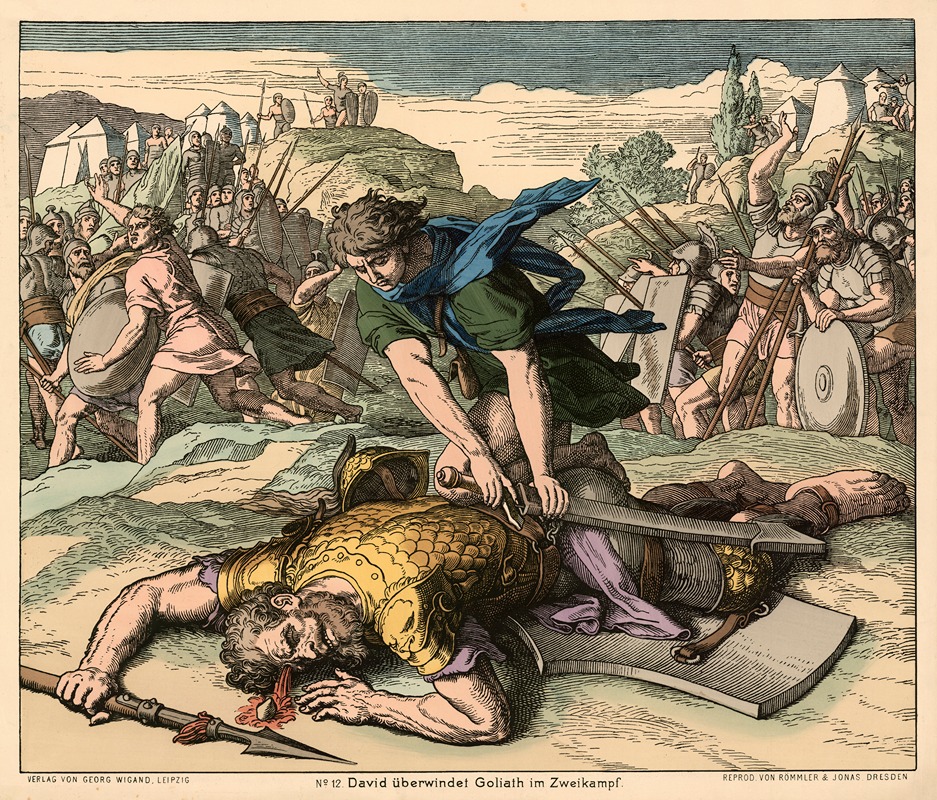 David überwindet Goliath im Zweikampf (David slaying Goliath) — Julius Schnorr von Carolsfeld