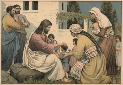 Jesus blesses the little children by Poul Steffensen, 1913 — digital art print download