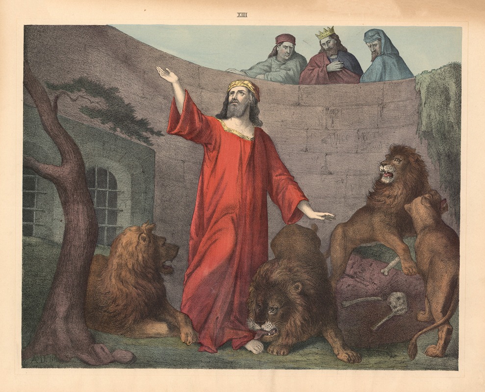 Daniel in the lion's den by Sandberg, 1875 — digital art print download