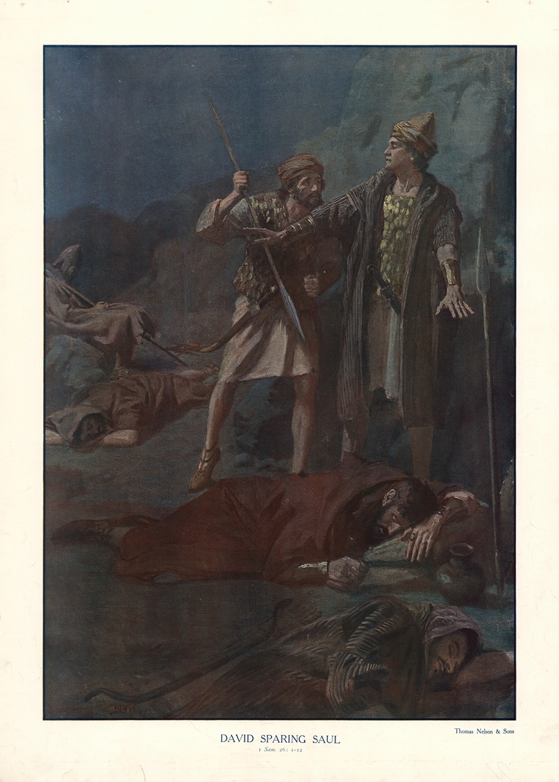 David sparing Saul by Simon Harmon Vedder, 1904 — digital art print download