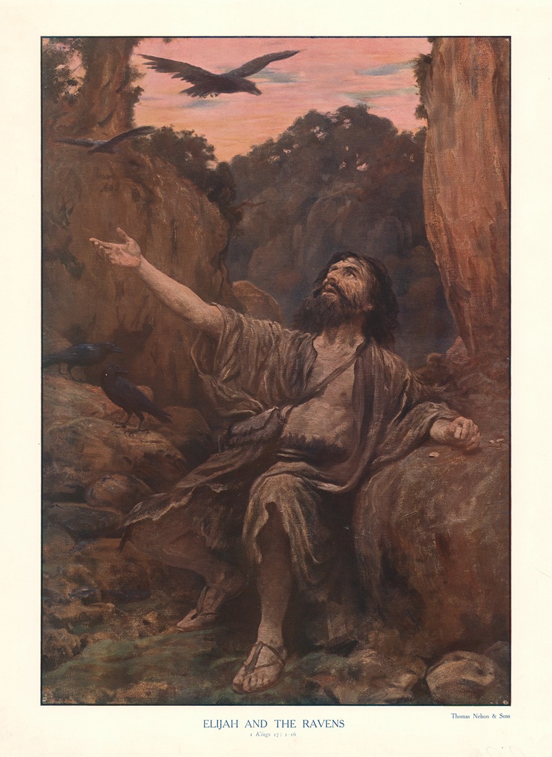 Elijah and the Ravens by Томас Нельсон и Сыновья, 1904 — digital art print download