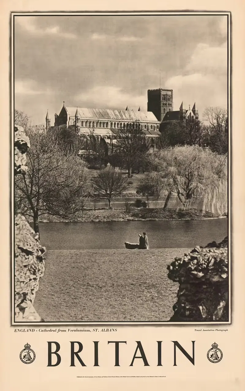 England - Cathedral from Verulamium, St. Albans — Travel Association of Great Britain & Northern Ireland
