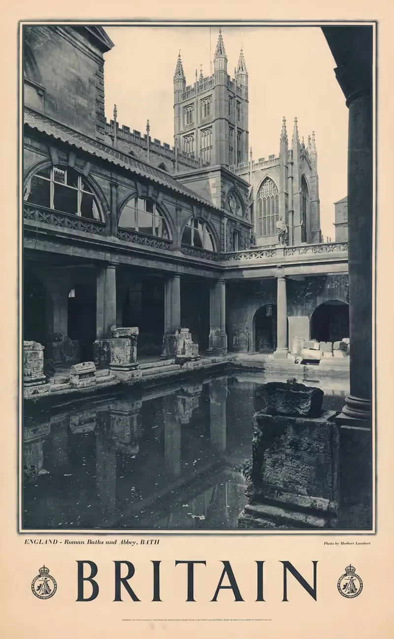 England - Roman Baths and Abbey, Bath by Travel Association of Great Britain & Northern Ireland, 1950 — digital art print…