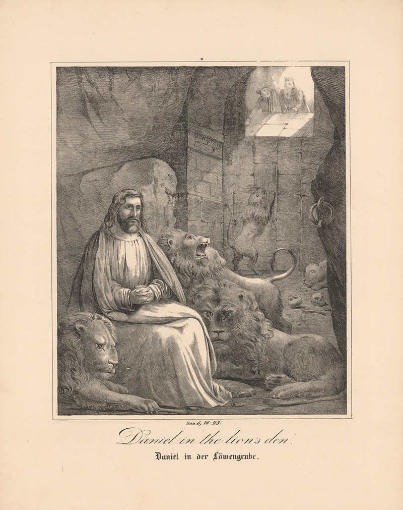 Daniel in the lion's den by Johann Baptist Sonderland, 1843 — digital art print download
