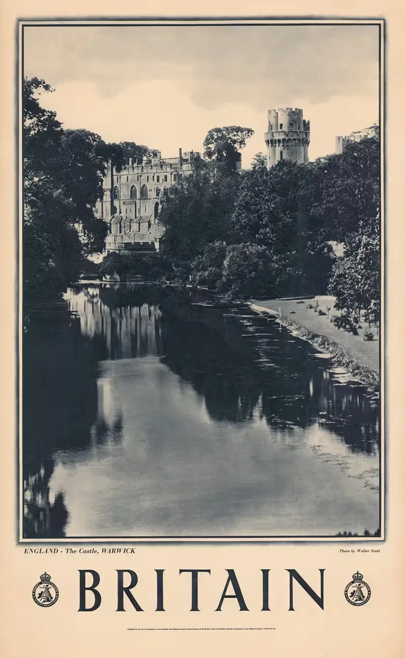 England - The Castle, Warwick by Travel Association of Great Britain & Northern Ireland, 1950 — digital art print download
