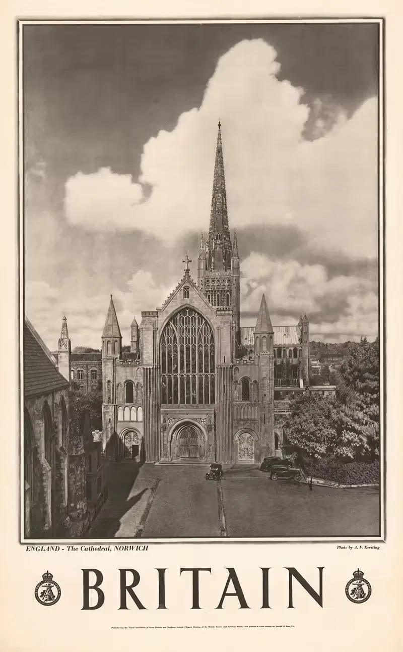 England - The Cathedral, Norwich by Travel Association of Great Britain & Northern Ireland, 1950 — digital art print download