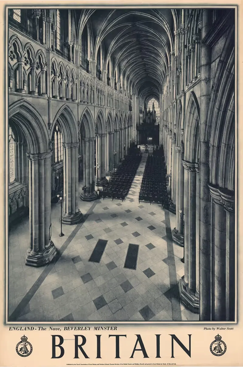 England - The Nave, Beverley Minster by Travel Association of Great Britain & Northern Ireland, 1950 — digital art print…