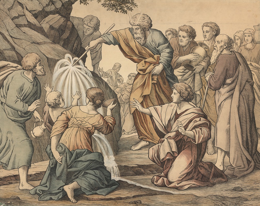 Moses strikes water from the rock by Иосиф фон Фюрих — digital art print download