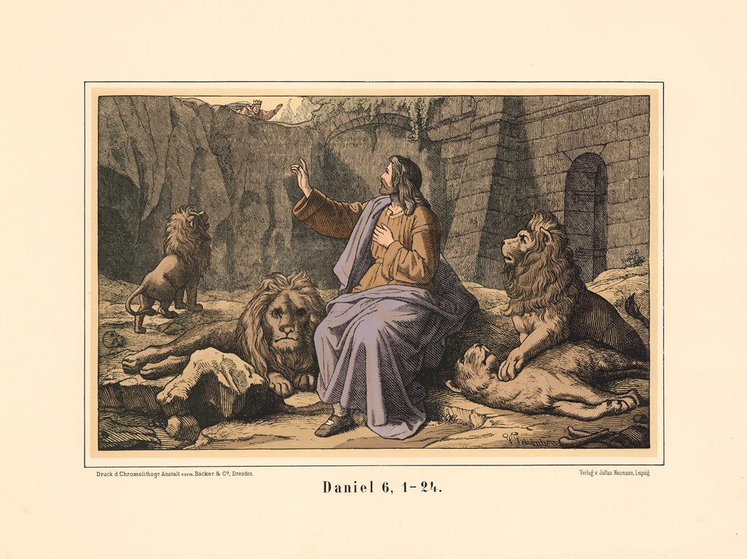 Daniel in the lion's den by Karl Gottlob Schönherr, 1911 — digital art print download