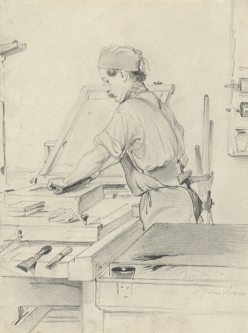 Self-Portrait Working at a Lithographic Press by Julius Adam the elder, 1847 — digital art print download