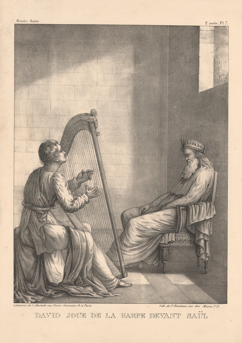David joue de la Harpe devant Saul by P. Bineteau, 1890 — digital art print download